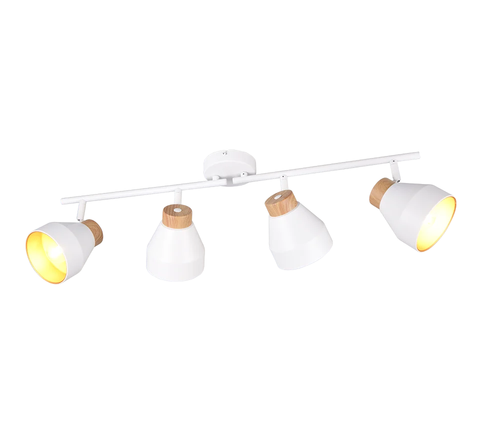 Spot Priendone mat wit Ø11 cm, draaibare 4-lichts wand- en plafondlamp met houtaccenten