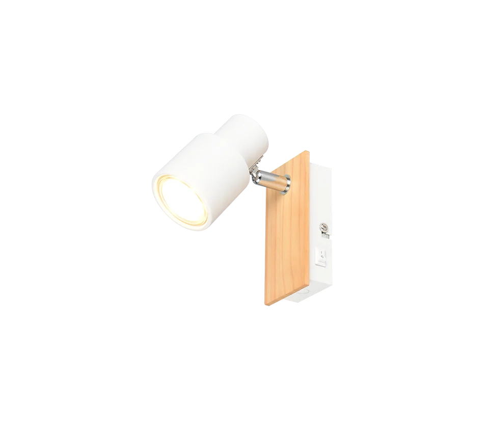 Brildun mat witte spotlamp met metalen wandbeugel en ingebouwde schakelaar, compact modern design