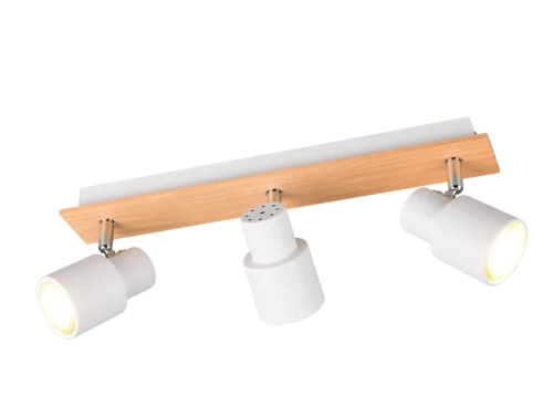 Spotlamp Rabol Mat Wit met houten plaat en 3 verstelbare GU10-spots voor gericht licht