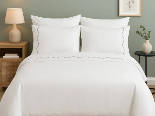 Dekbedovertrek Jirmoro in wit percale katoen, met knisperende uitstraling en elegante afwerking