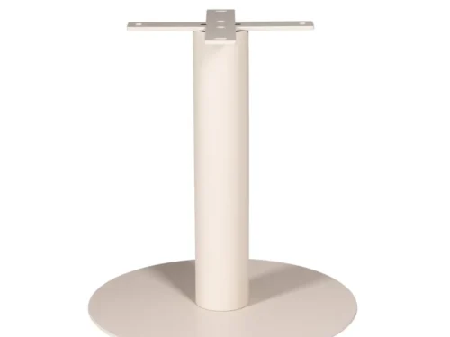 Tafelblad Dermy Metaal 70 cm met zandkleurige ronde voet en stevige kolompoot, modern en handgemaakt van Stermeubilair