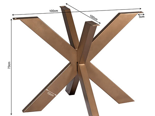 Baunsano metalen tafelonderstel in brons, 73 cm hoog met X-vormig design en stevige poten