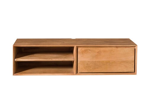 TV-meubel Furdira Naturel 120 cm van mangohout met open vak en lade in warme houttint