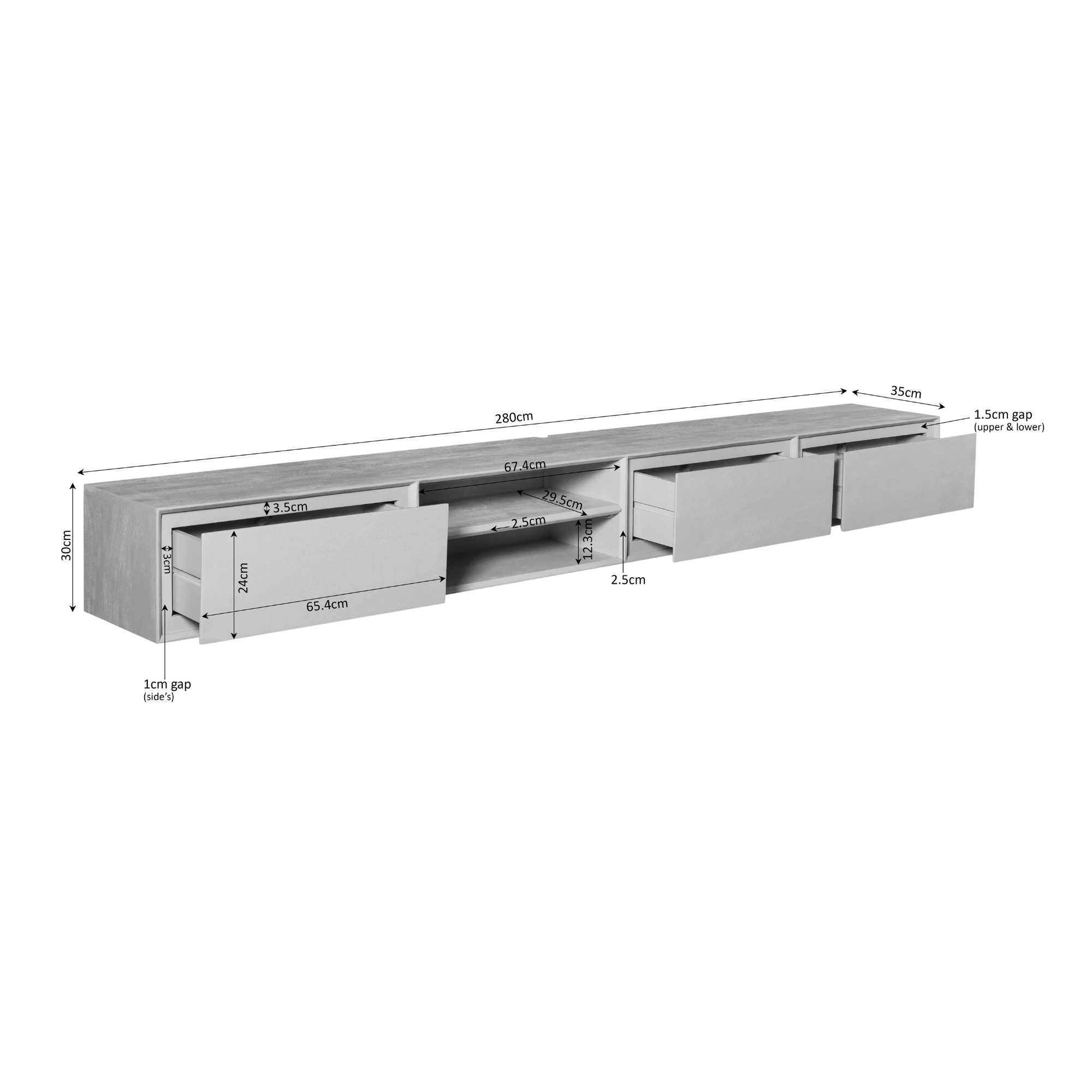 TV-meubel Rurdio Naturel 280 cm - Afbeelding 4