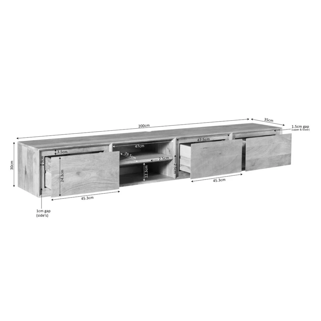 TV-meubel Graunnano Zwart 200 cm - Afbeelding 3