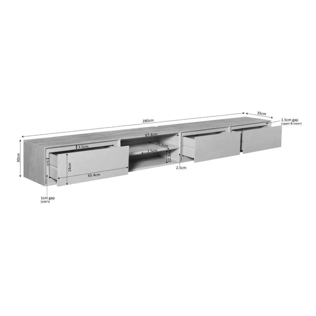 TV-meubel Taulvello Zwart 280 cm - Afbeelding 3