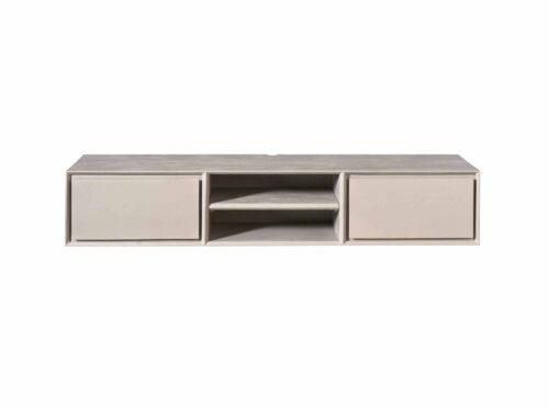 TV-meubel Neintar taupe mangohout 160 cm met 2 deuren en open vakken, handgemaakt en strak design