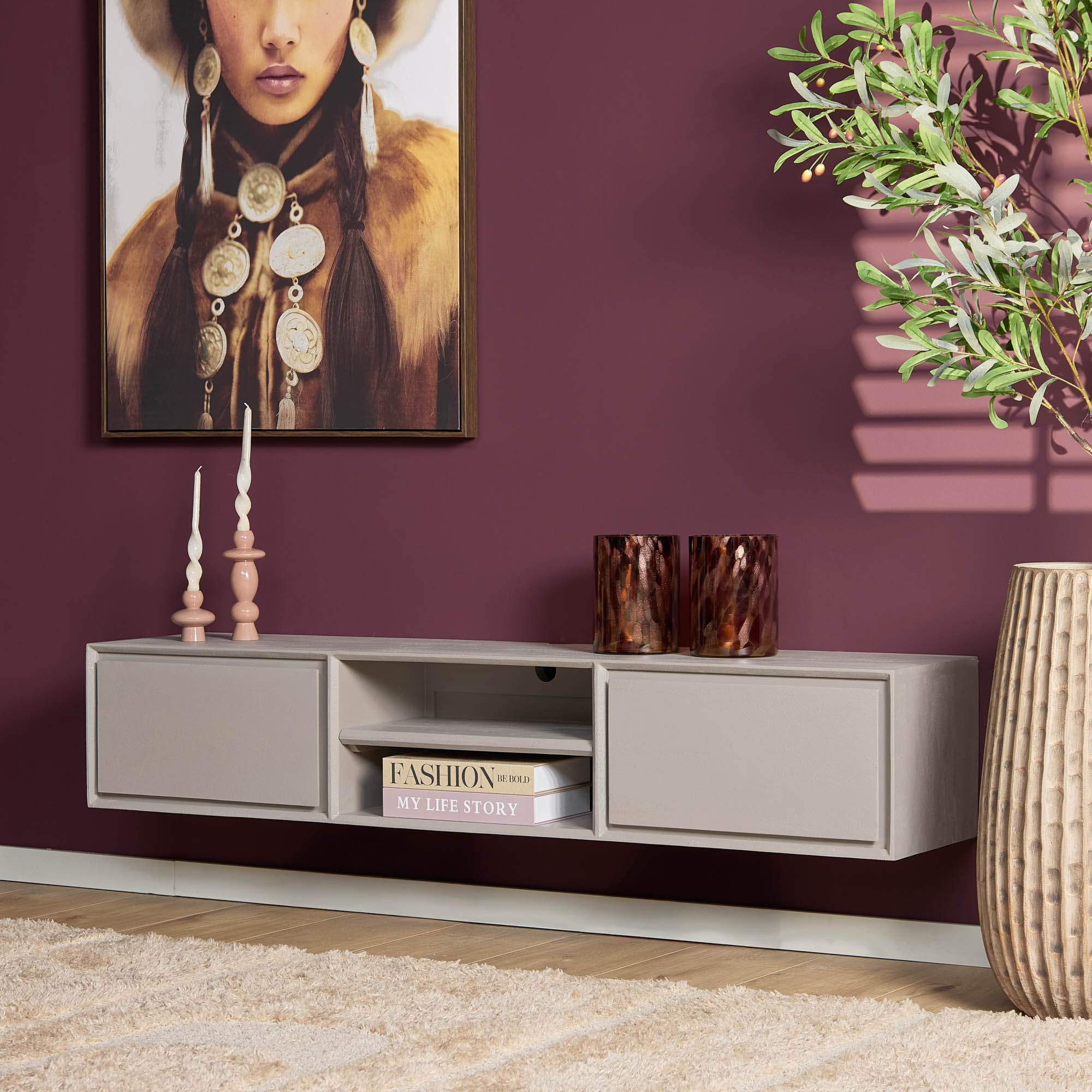 TV-meubel Neintar Taupe 160 cm - Afbeelding 6