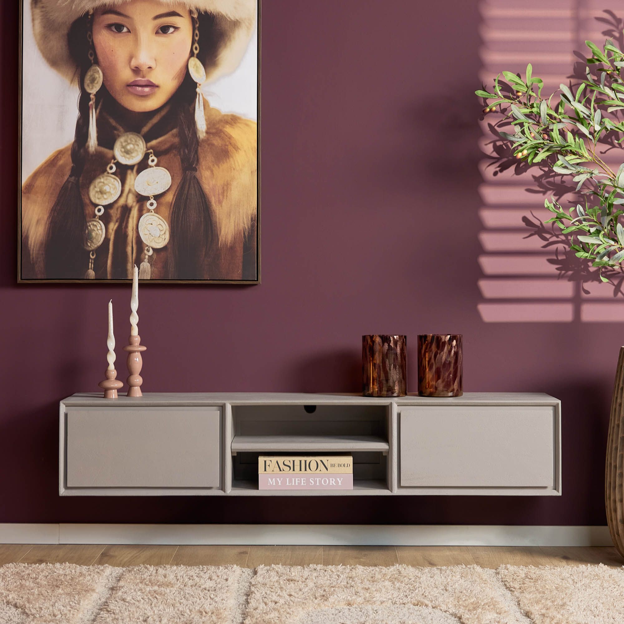TV-meubel Neintar Taupe 160 cm - Afbeelding 7