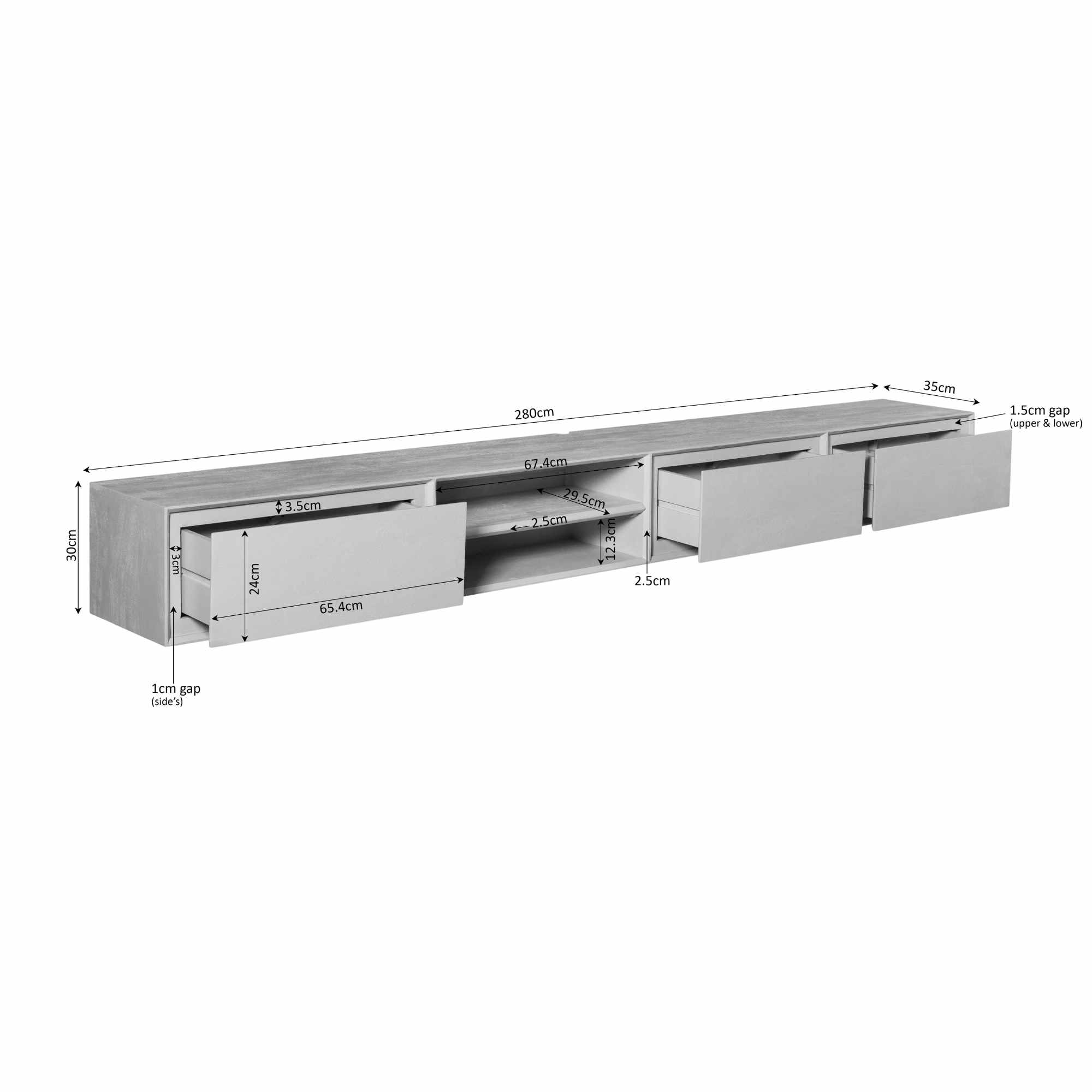 TV-meubel Neerdi Taupe 280 cm - Afbeelding 2