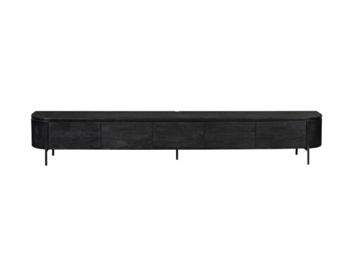 Zwart TV-meubel Cidol 280 cm van mangohout met handgemaakte afwerking en slanke metalen poten