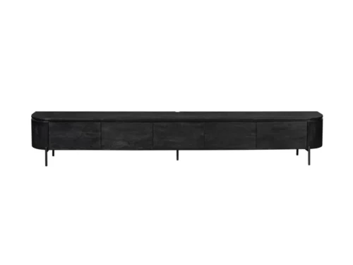 Zwart TV-meubel Cidol 280 cm van mangohout met handgemaakte afwerking en slanke metalen poten