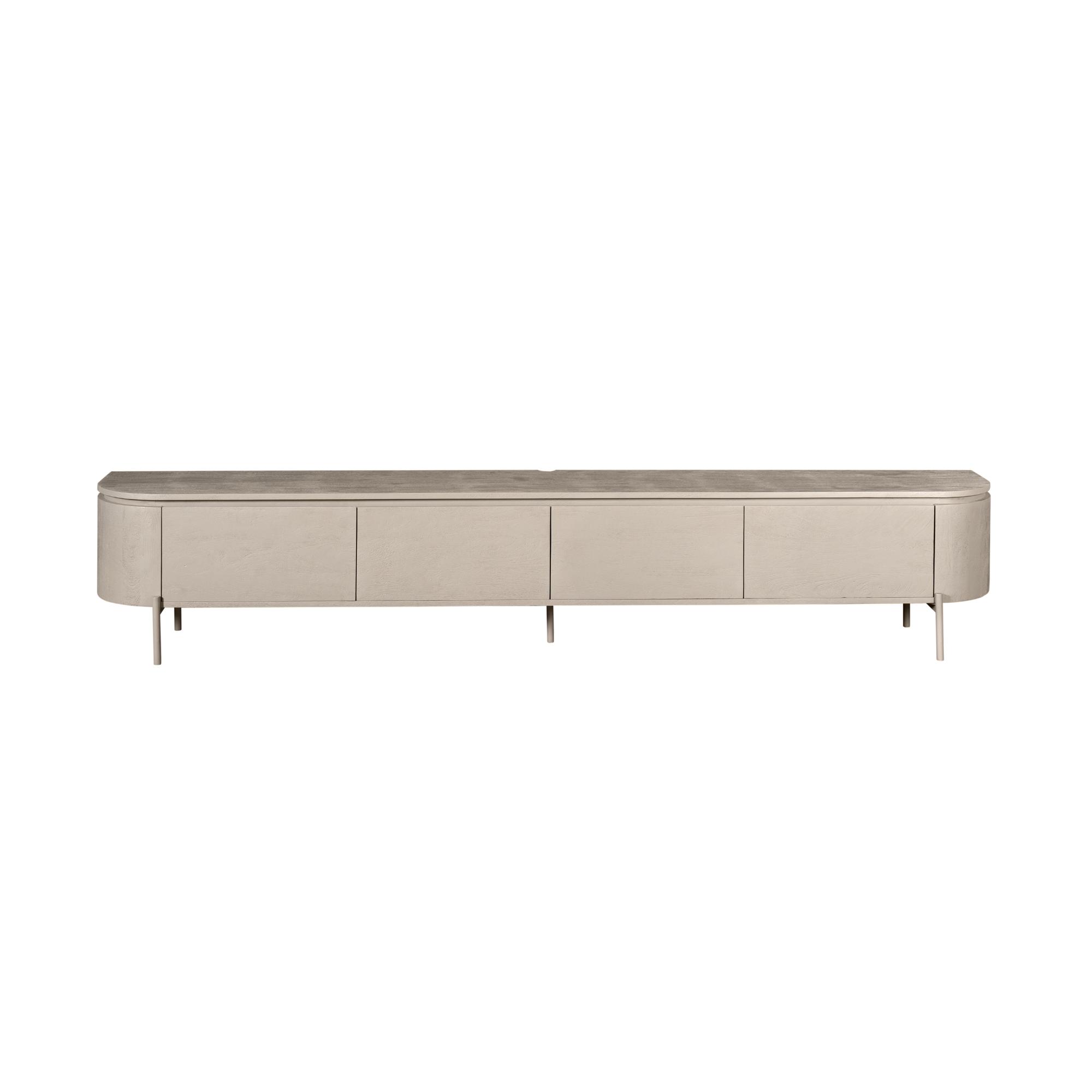 TV-meubel Trirnella taupe 240 cm van mangohout met strak slank design en vier deuren