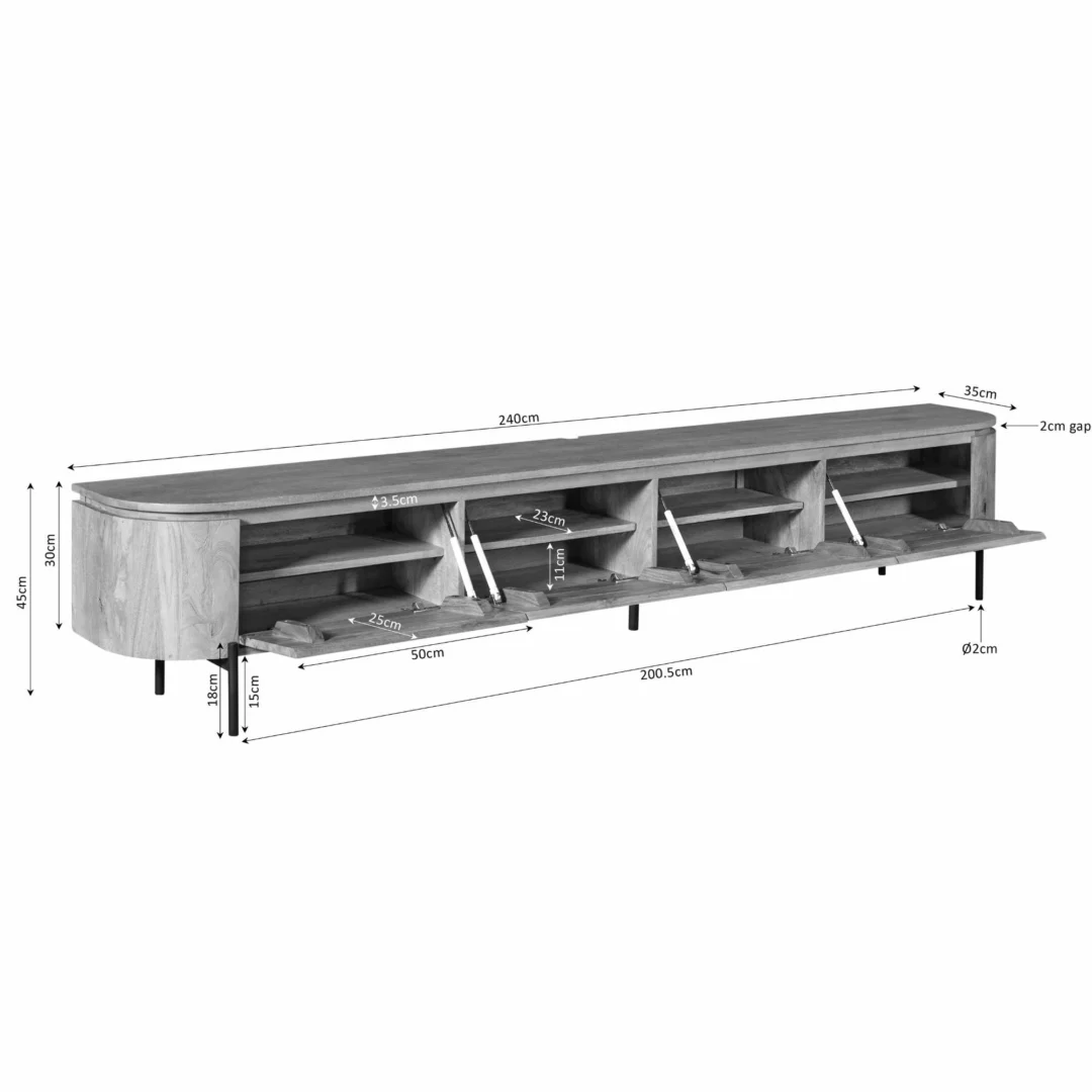 Tv meubel Trirnella 240 cm mangohout - Afbeelding 8