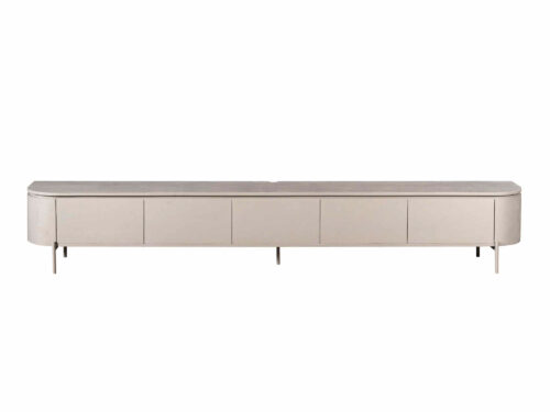 TV-meubel Aswan Taupe 280 cm met strak mangohout ontwerp en slanke metalen poten