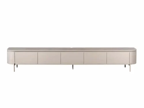 TV-meubel Aswan Taupe 280 cm met strak mangohout ontwerp en slanke metalen poten