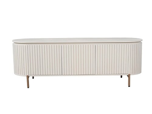 TV-meubel Flatin Zand 165 cm met ronde vormen, verticale groeven en slanke metalen poten