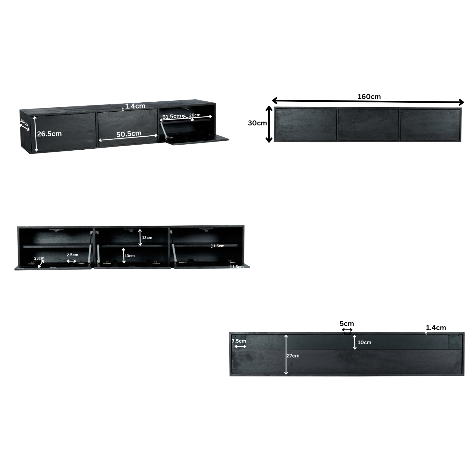 TV-meubel Seerro Zwart 160 cm - Afbeelding 4