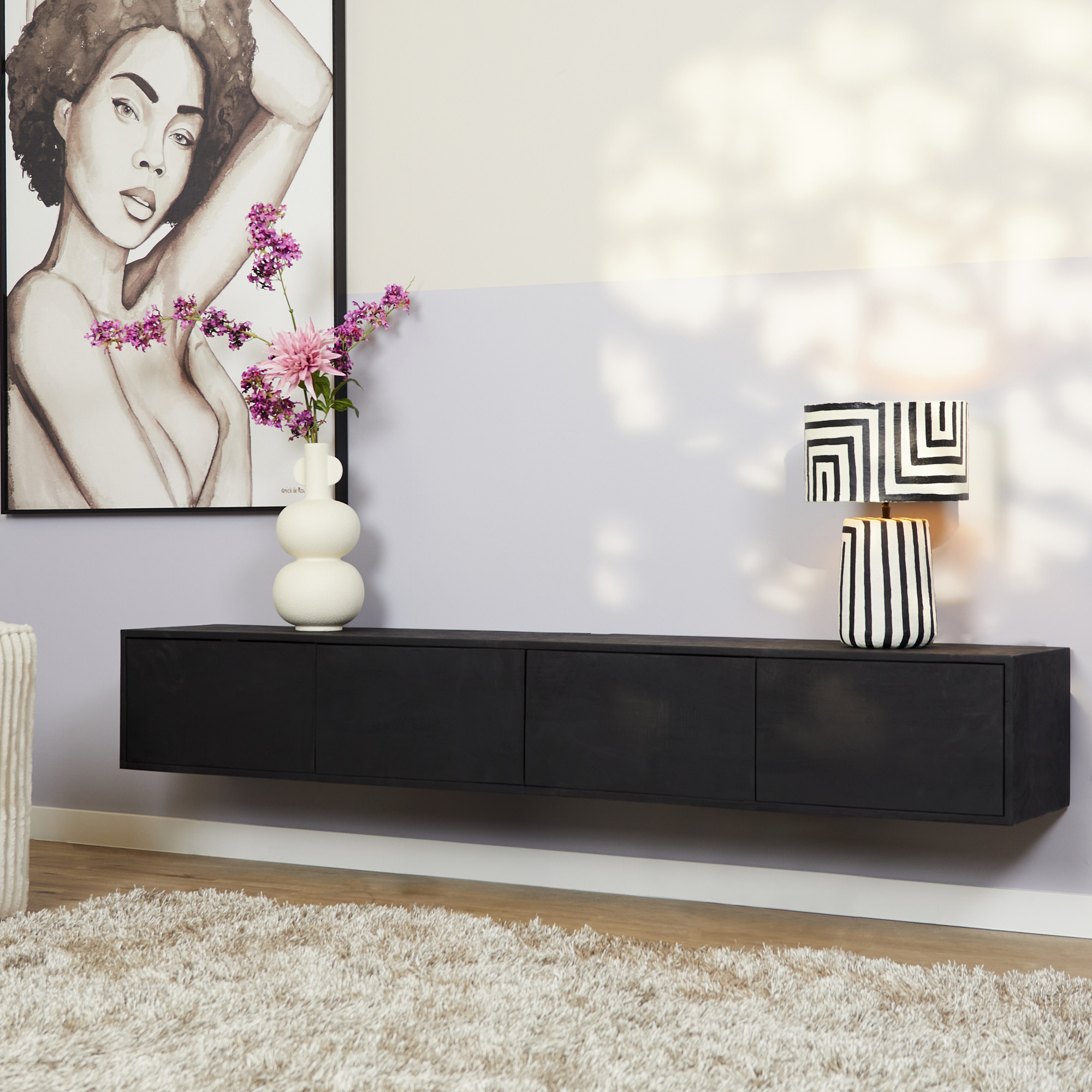 TV-meubel Nekun Zwart 200 cm