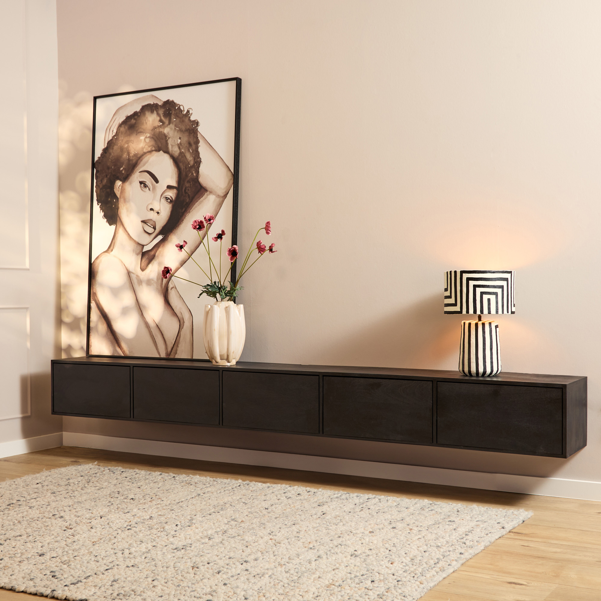TV-meubel Gralvine Zwart 280 cm - Afbeelding 6