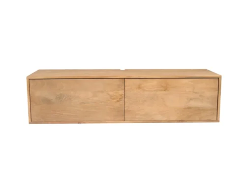 TV-meubel Ralio Naturel 120 cm van mangohout, handgemaakt met rustige natuurlijke houtnerf en twee deuren