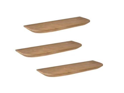 Set van 3 Gusta wandplanken van mangohout, naturel afwerking en afgeronde vorm, 60 cm
