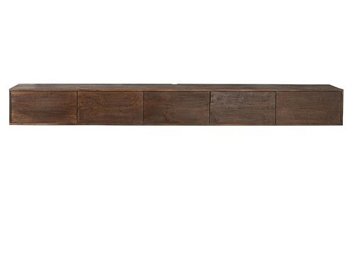 Bruin TV-meubel Skietira 280 cm van mangohout met strak, greeploos design en warme houtlook