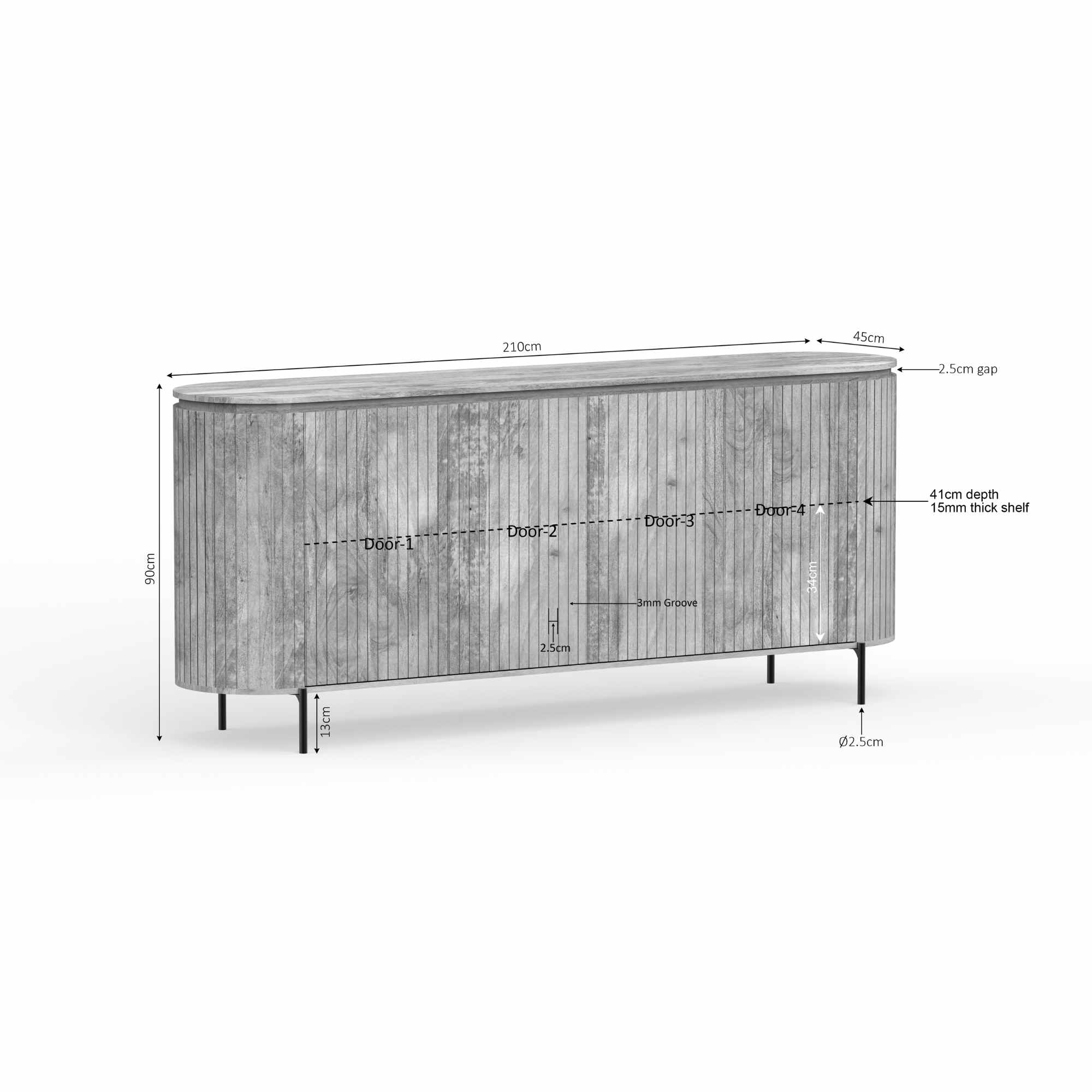 Dressoir Leilvu Taupe 210 cm - Afbeelding 11
