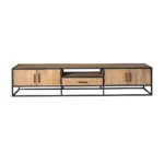 TV-meubel Predio Naturel 240 cm met houten deuren, open vak en zwart metalen frame