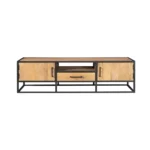 TV-meubel Gaummol Naturel 180 cm met houten fronten, open vak en zwart metalen frame
