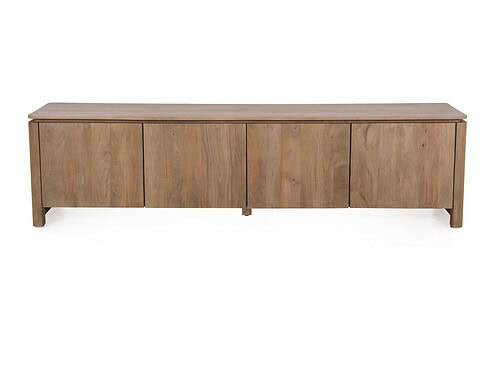 TV-meubel Hauldesta Naturel 210 cm van mangohout met vier deuren en warme houtnerfuitstraling