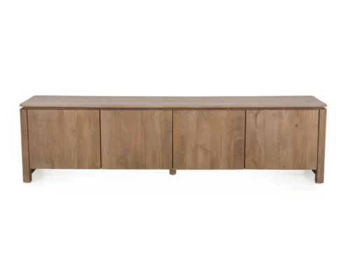 TV-meubel Hauldesta Naturel 210 cm van mangohout met vier deuren en warme houtnerfuitstraling