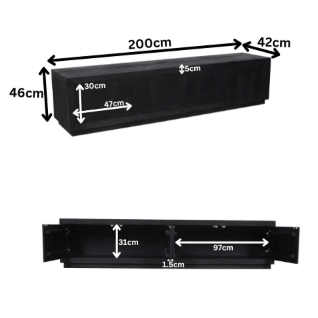 TV-meubel Stissar Zwart 200 cm - Afbeelding 9