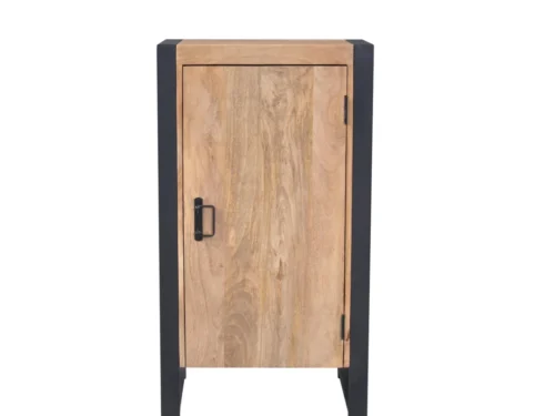 Halkast Reemmira Naturel 55 cm met houten deur, zwarte metalen zijkanten en compact stoer design