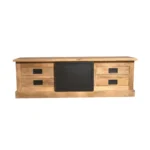 TV-meubel Skeenan Naturel 155 cm, handgemaakt hout met zwart middenvak en vier lades