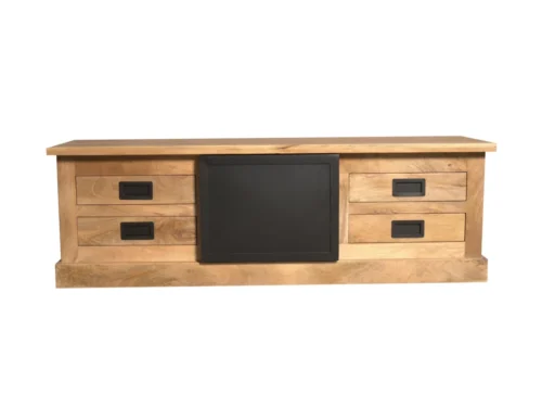 TV-meubel Skeenan Naturel 155 cm, handgemaakt hout met zwart middenvak en vier lades