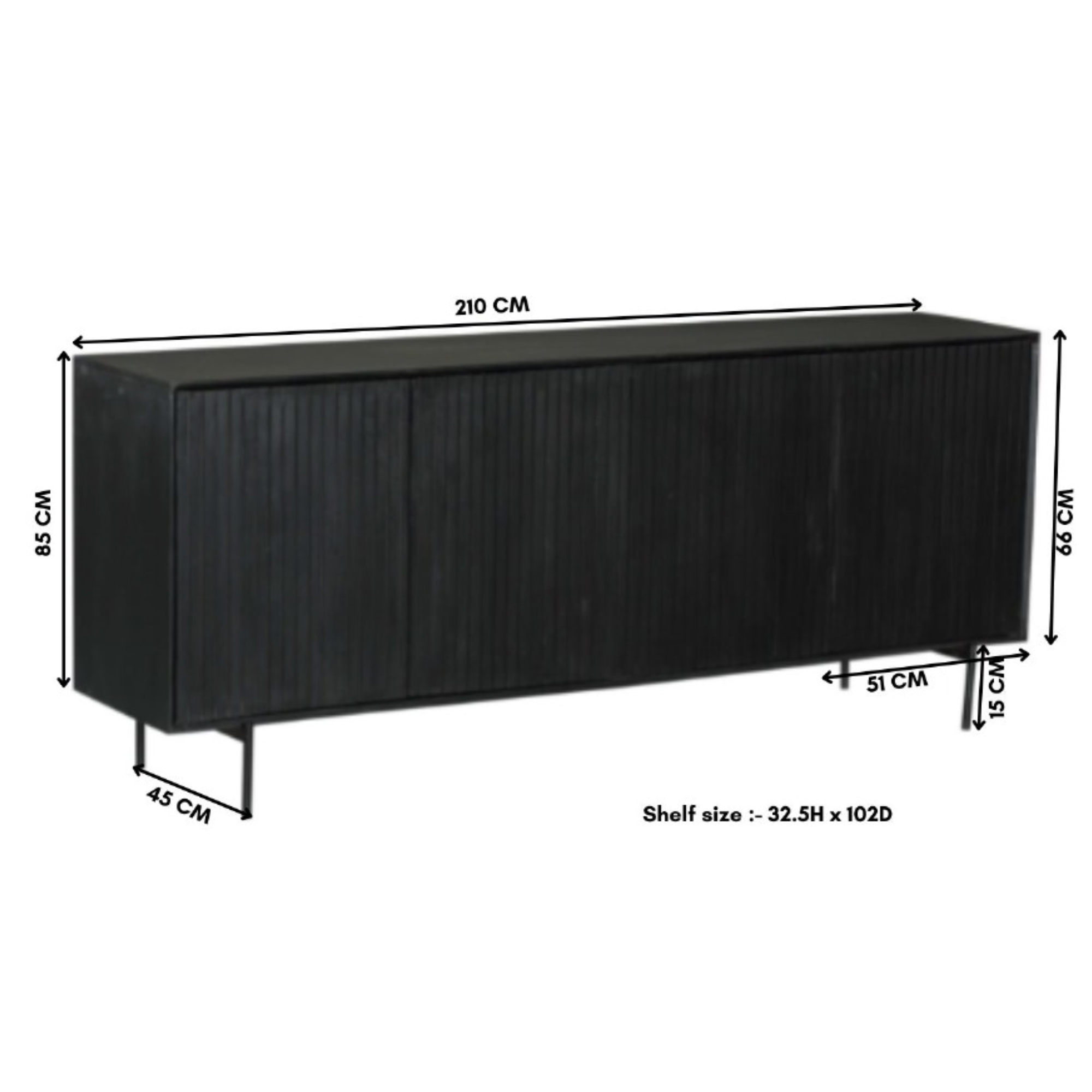 Dressoir Troommio Zwart 210 cm - Afbeelding 11