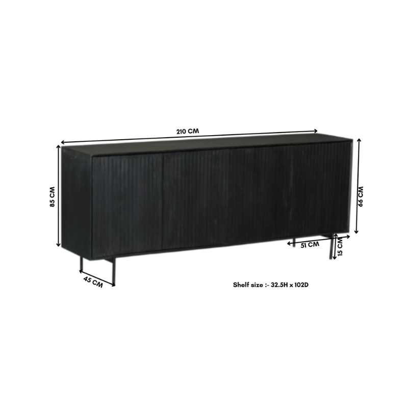Dressoir Troommio Zwart 210 cm - Afbeelding 5