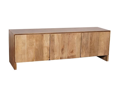 TV-meubel Prielvoro naturel mangohout 150 cm met handgemaakte afwerking en drie deuren