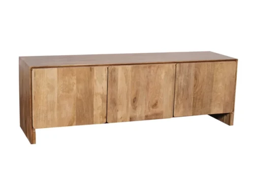 TV-meubel Prielvoro naturel mangohout 150 cm met handgemaakte afwerking en drie deuren