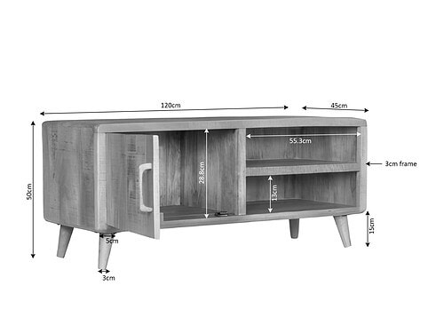 Dressoir Domman Bruin 210 cm met open vakken, deurtje en slanke poten, eigentijds ontwerp