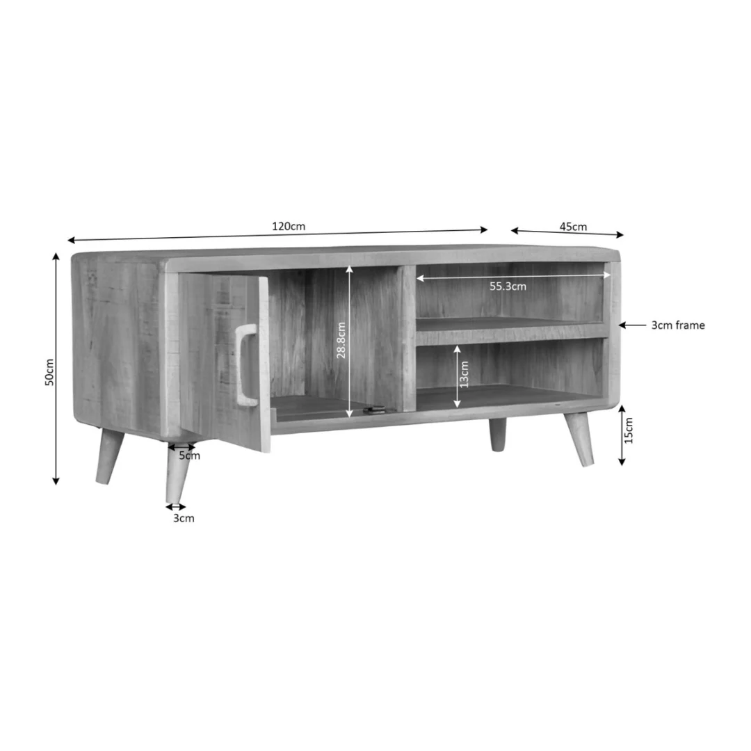 Dressoir Domman Bruin 210 cm met open vakken, deurtje en slanke poten, eigentijds ontwerp