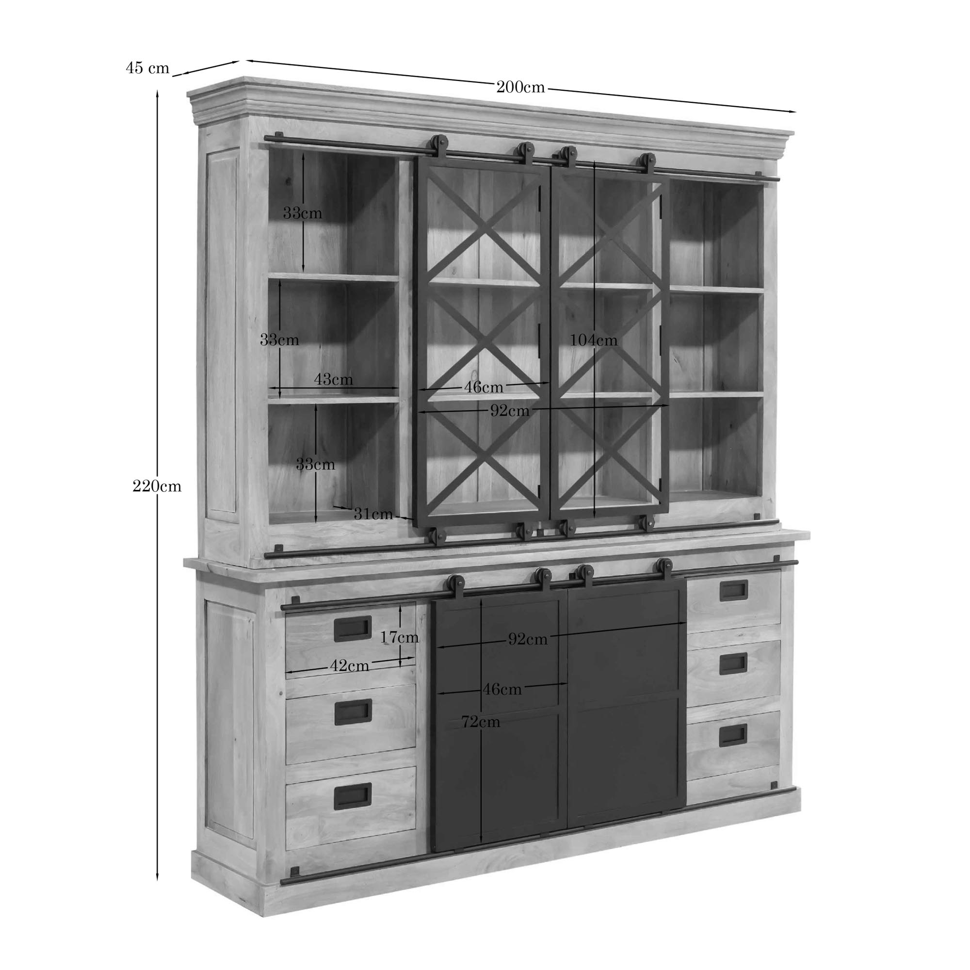 Vitrinekast Paalvella Naturel 200 cm - Afbeelding 6