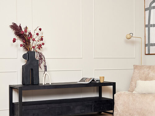 TV-meubel Biltena Zwart 180 cm van mangohout met zwart metalen frame en vier laden