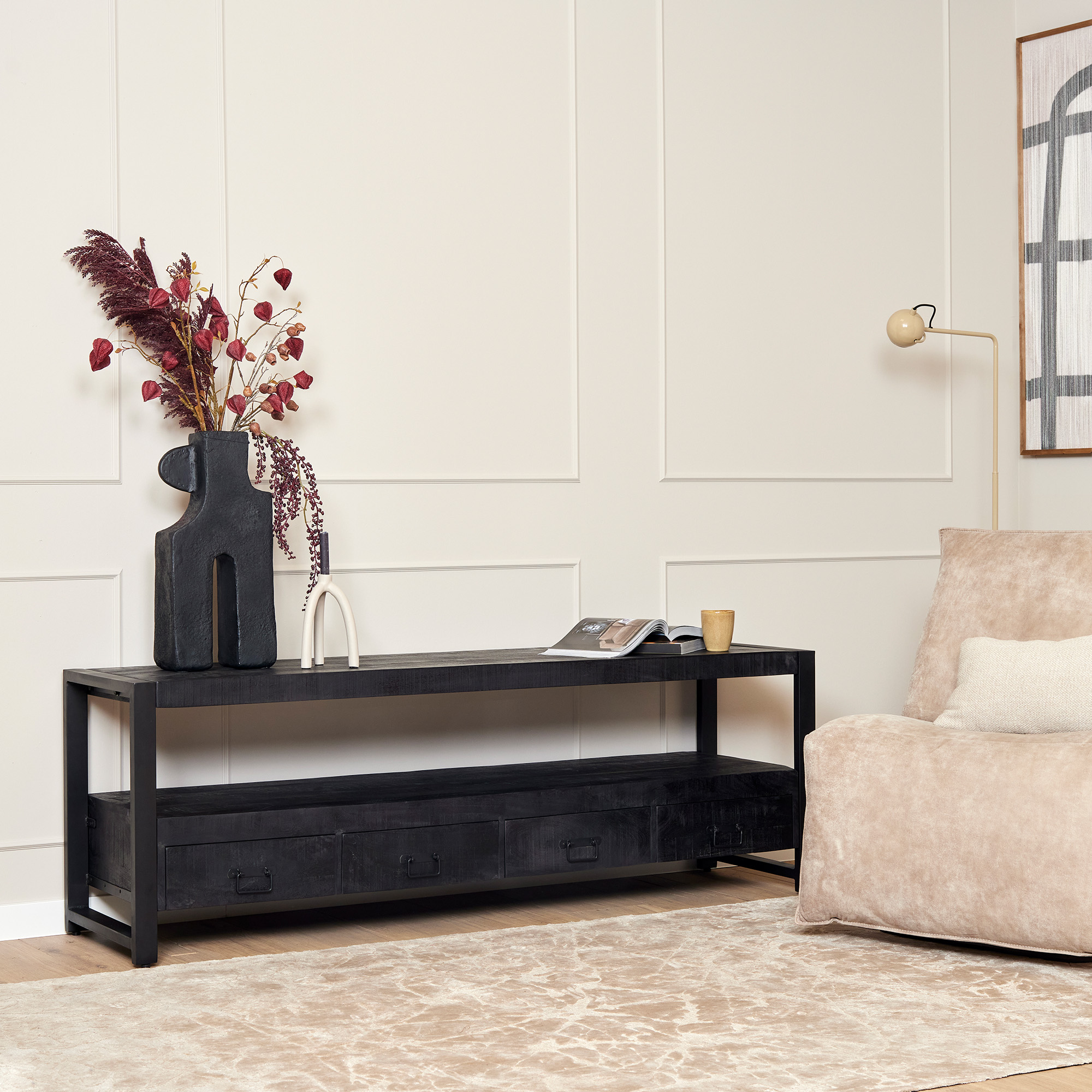 TV-meubel Biltena Zwart 180 cm