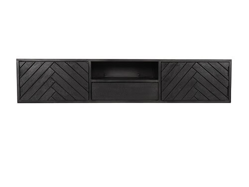 TV-meubel Brunsin zwart 160 cm met zwevend design en visgraatfront in mangohout
