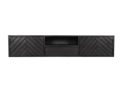 TV-meubel Brunsin zwart 160 cm met zwevend design en visgraatfront in mangohout
