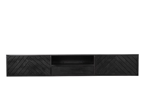 TV-meubel Breeto Zwart 200 cm met visgraatfront, zwevend design en open middenvak