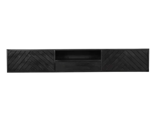 TV-meubel Breeto Zwart 200 cm met visgraatfront, zwevend design en open middenvak