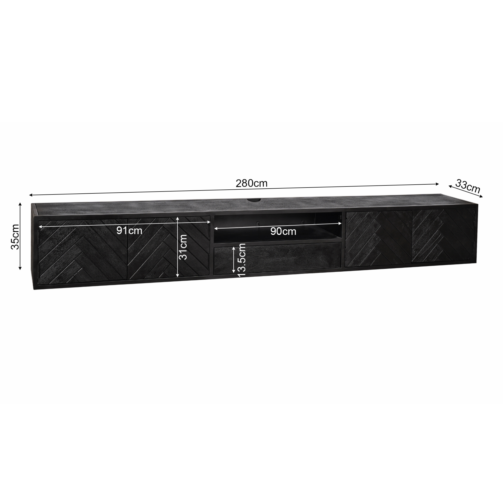 TV-meubel Trarnino Zwart 280 cm - Afbeelding 5